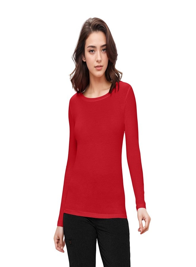 Natural Uniforms Women's Under Scrub Tee Crew Neck Long Sleeve T-Shirt (Red, Large) - Image 1